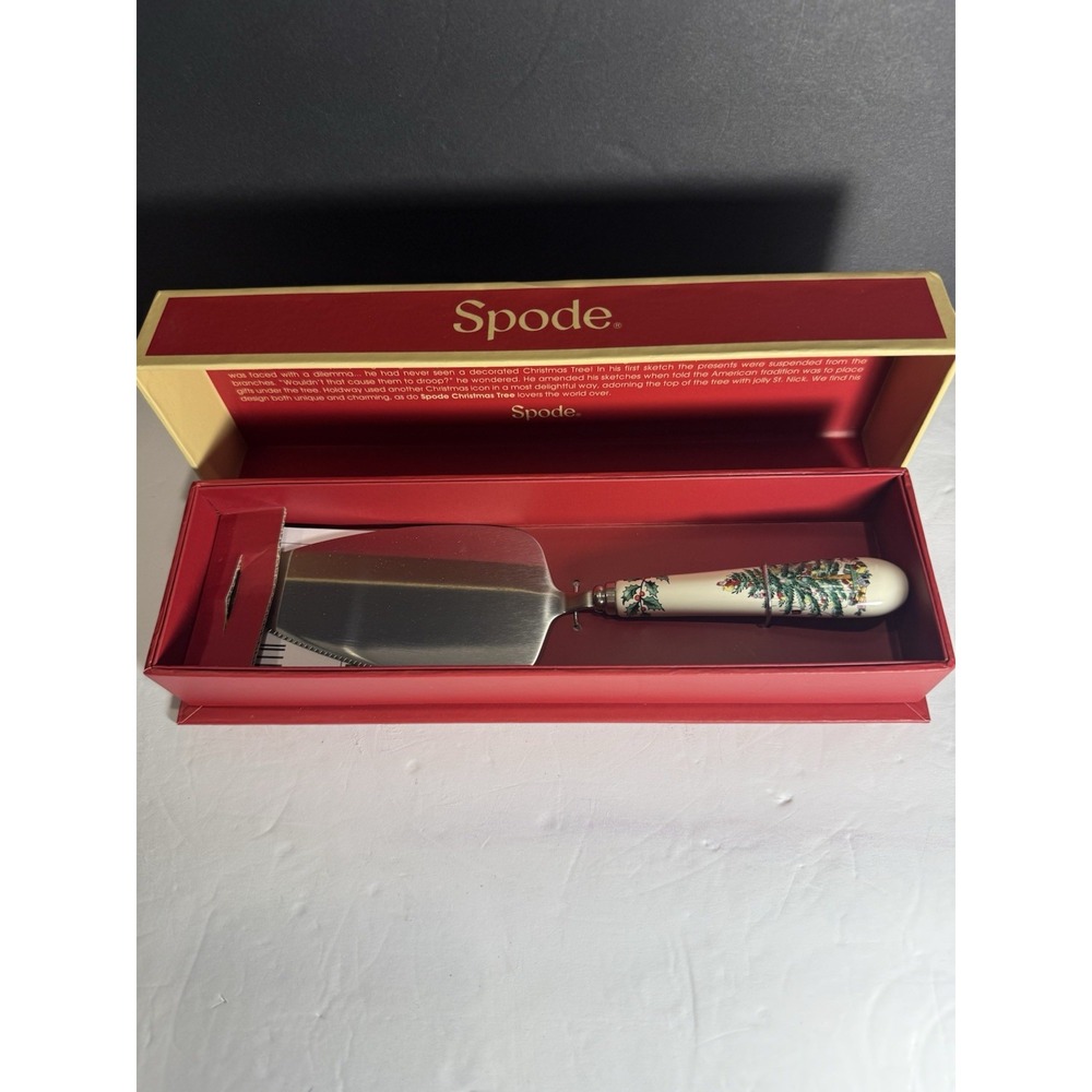 SPODE Christmas Tree Cake Slice Pie 10" Server Festive Holiday NIB Porcelain